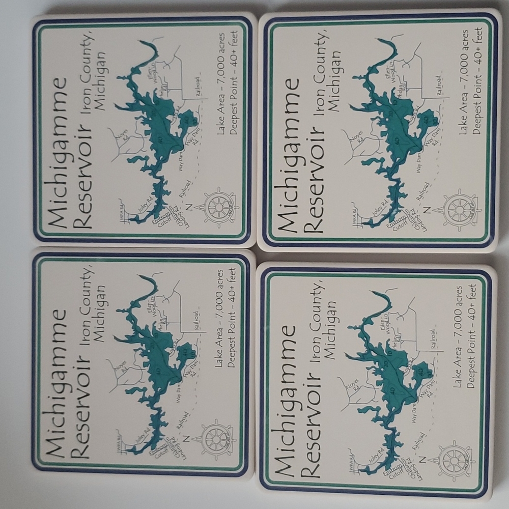 Michigamme Reservoir Iron County Michigan set of 4 stone coasters